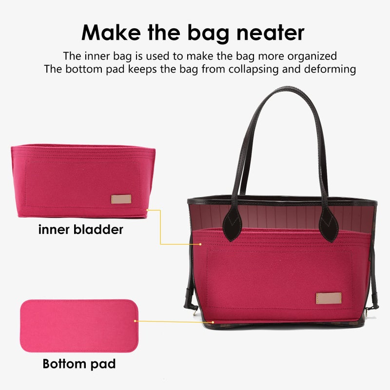 Doxo Purse Organizer Insert & Base Shaper 2pc Set, Felt Handbag & Tote Bag Fit L Speedy 30 Nererfull PM More(M-Rose) - Image 2